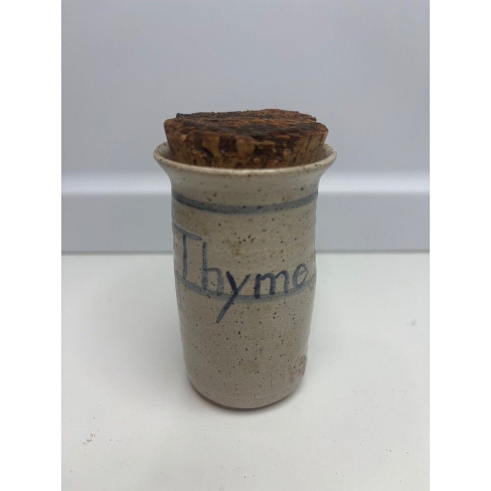 Stoneware “Thyme” Jar Spice Round  Salt Glazed JAR With Cork Top MARKED KG